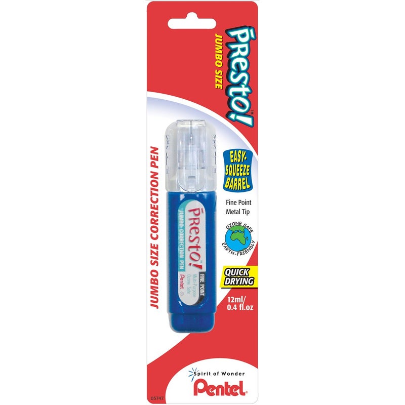 Pentel Presto! Jumbo Correction Pen, Fine Point, Metal Tip, White, 12 ml/0.4 fl.oz. 1 Pack (ZL31WBP-K6) - Image 2